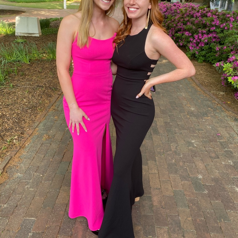 Aqua Pink strapless formal dress w slit